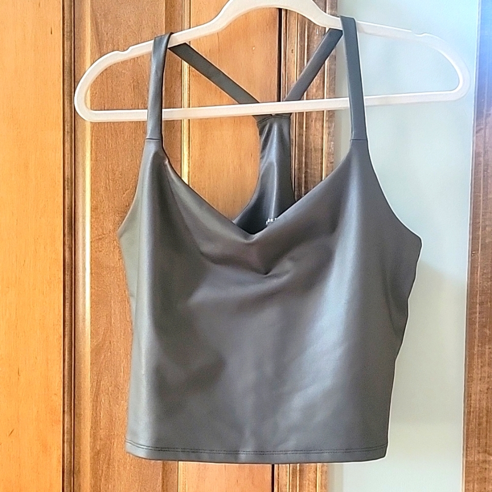 Abercrombie Sheen army green raceback tank top stretch material sz L